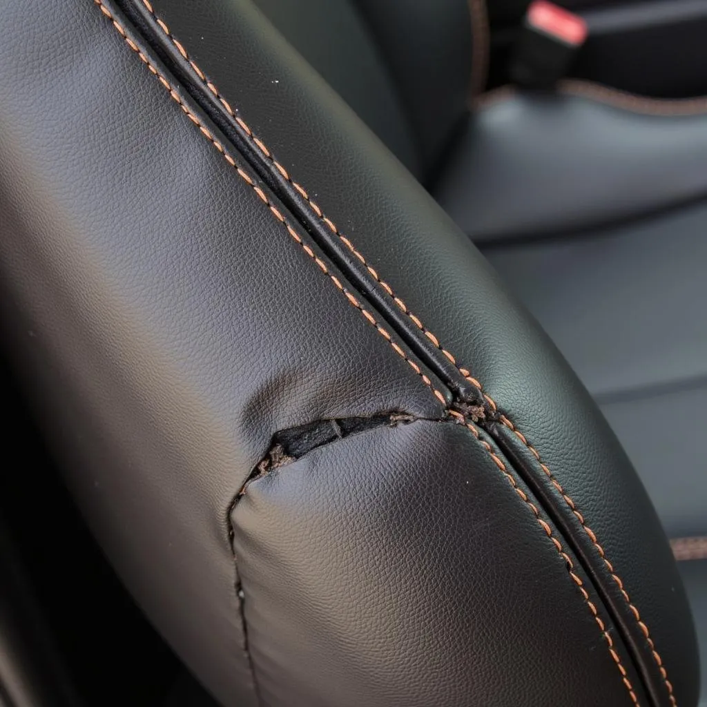 Leather car seat with visible damage