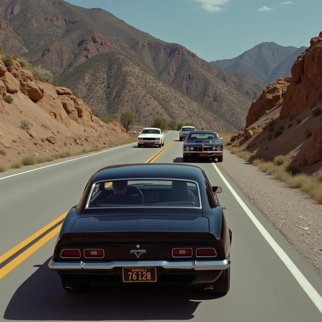 A Chevrolet Camaro being pursued by the police in Mannix