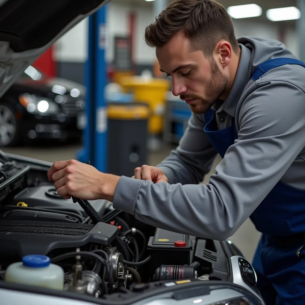 Mechanic Inspecting Car Engine