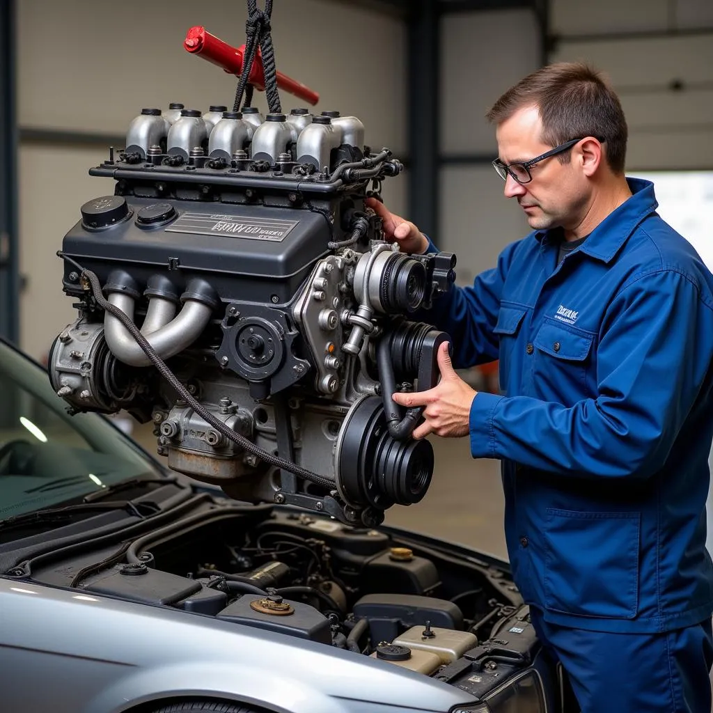 Mechanic Extracting Engine from E36