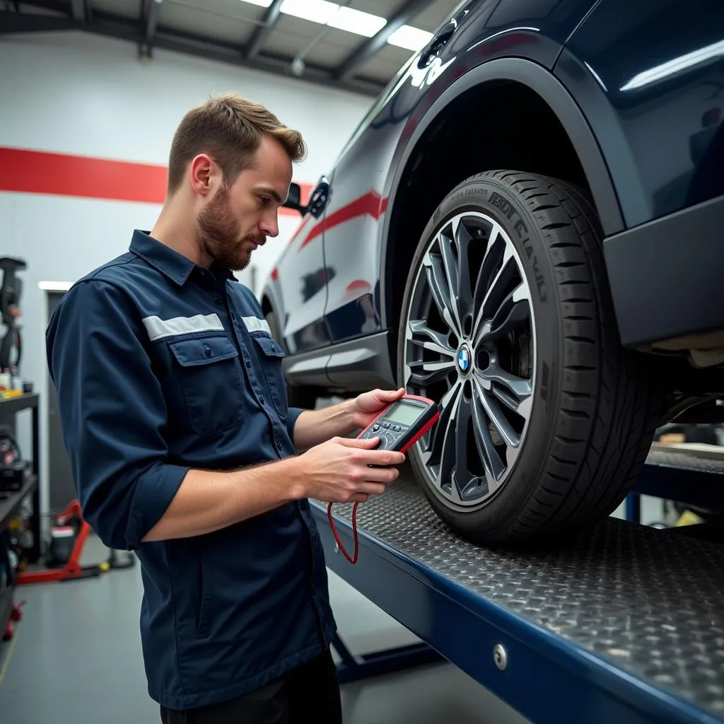 Mechanic Inspecting BMW Battery