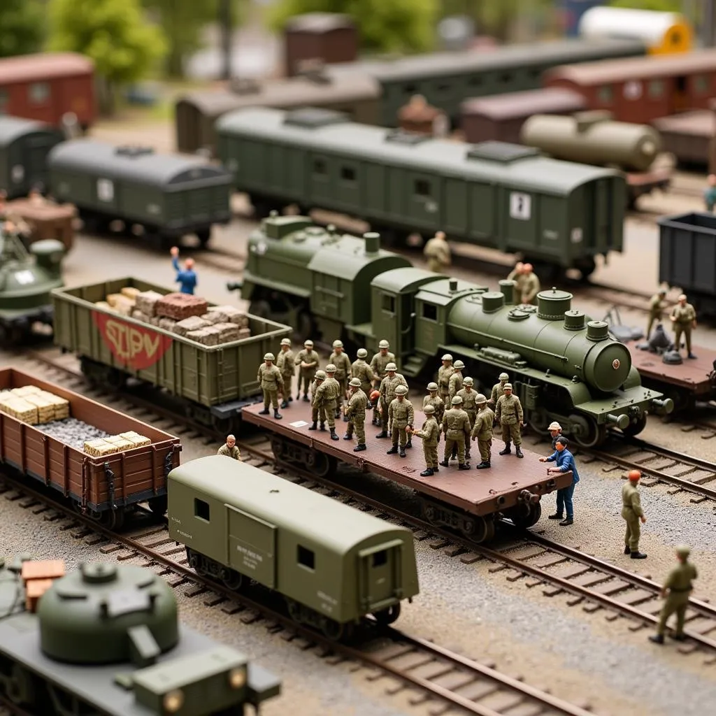 Model Train Diorama Featuring Military Train Depot 