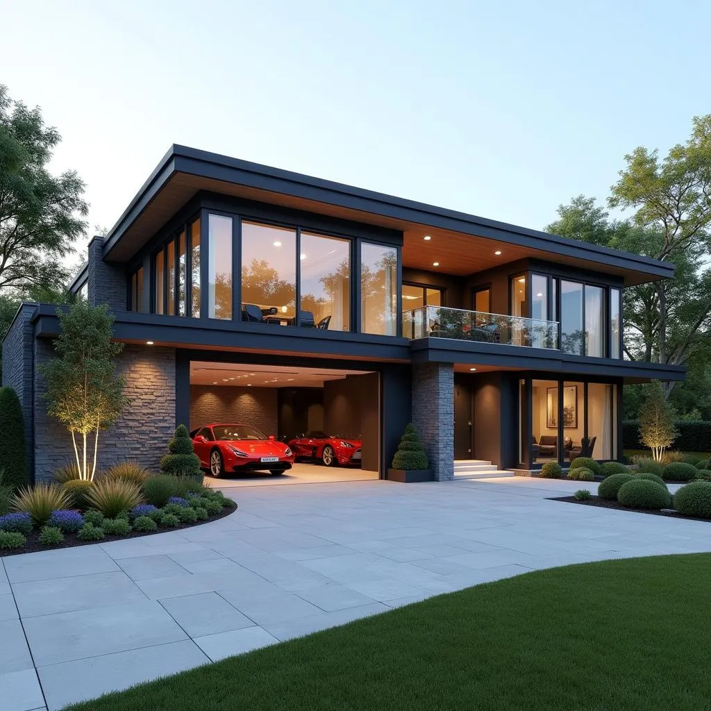 Modern House with Attached 8-Car Garage