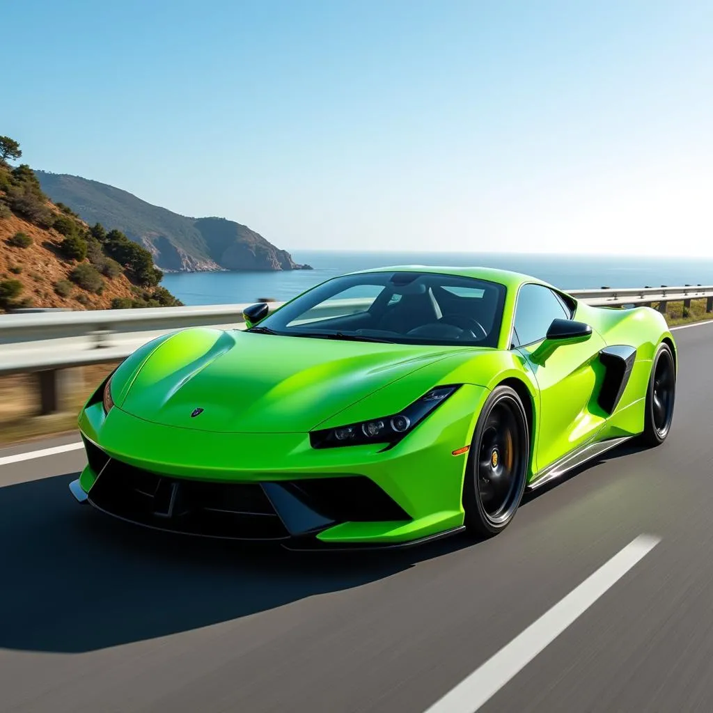 Neon Green Sports Car on the Road