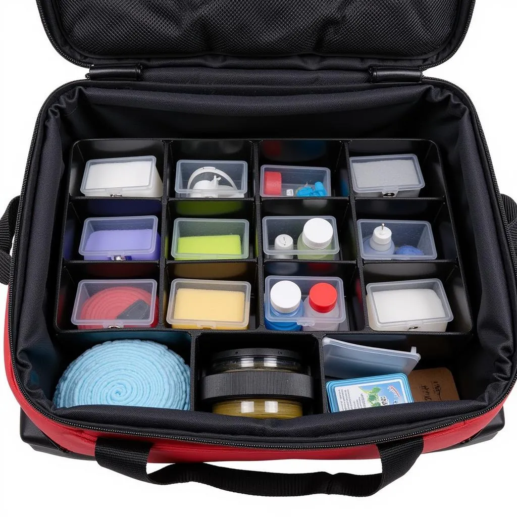 A well-organized car detailing bag