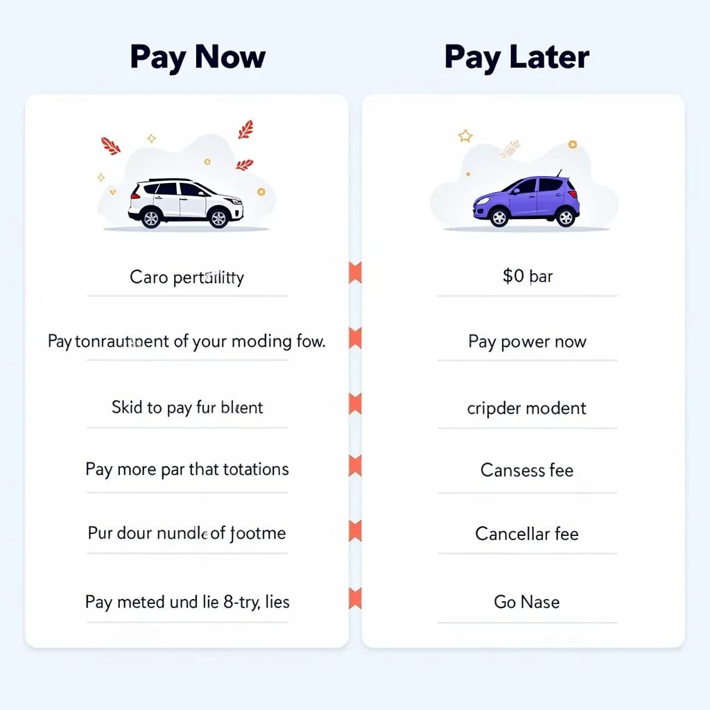 Infographic comparing Pay Now and Pay Later Car Rental