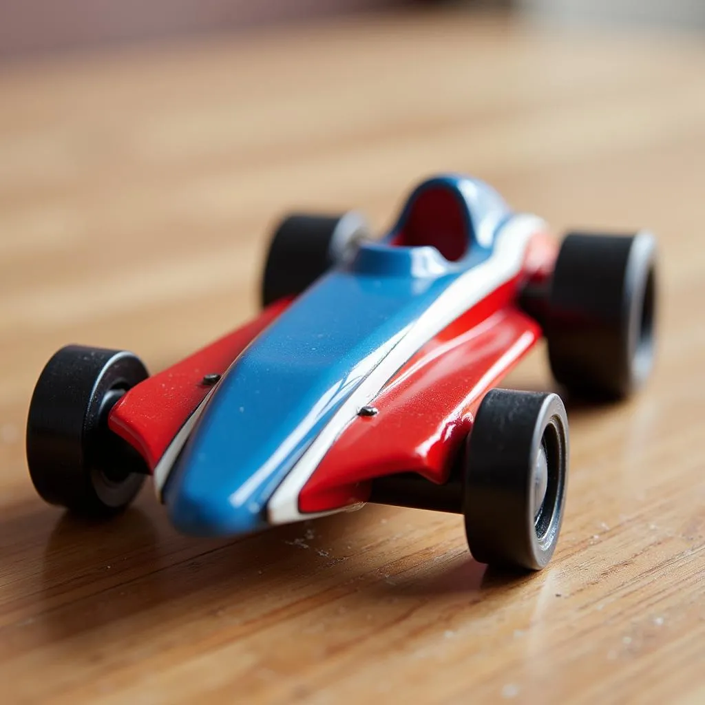 Pinewood derby car with aerodynamic wedge design