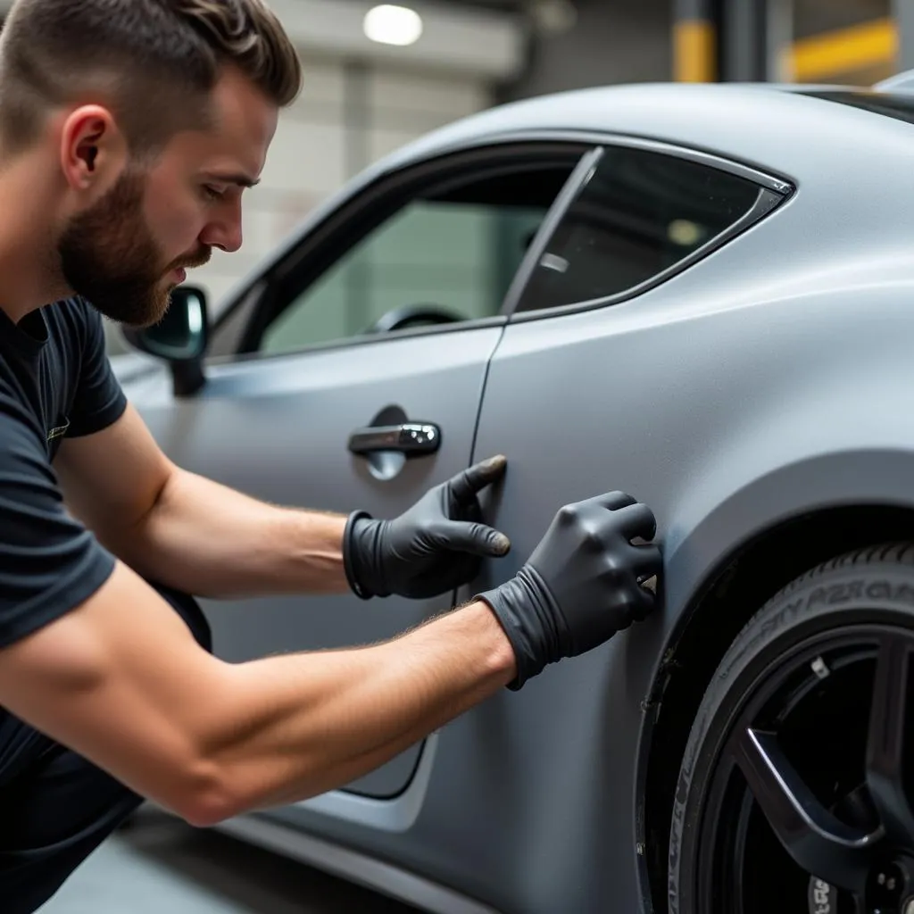 Professional Installer Applying Car Wrap