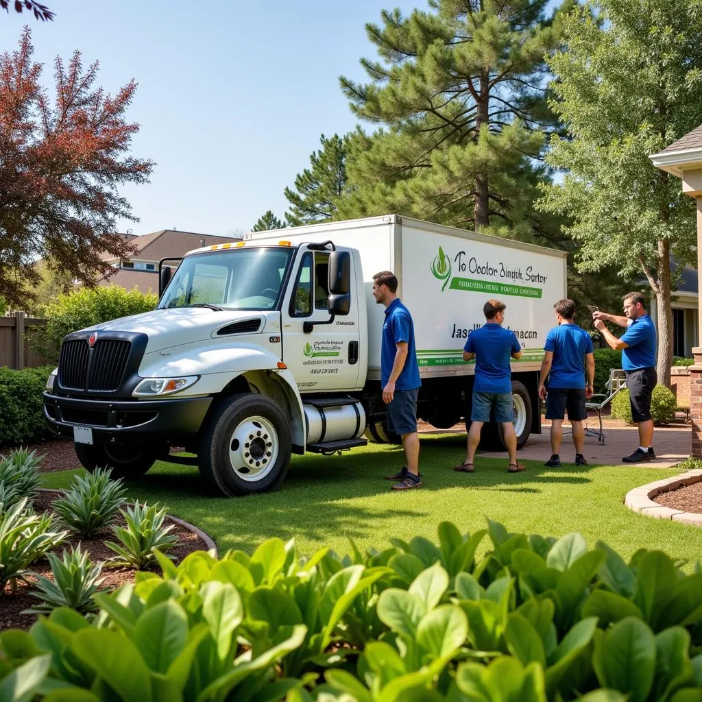 Professional lawn care service in action in a Gulf Shores neighborhood