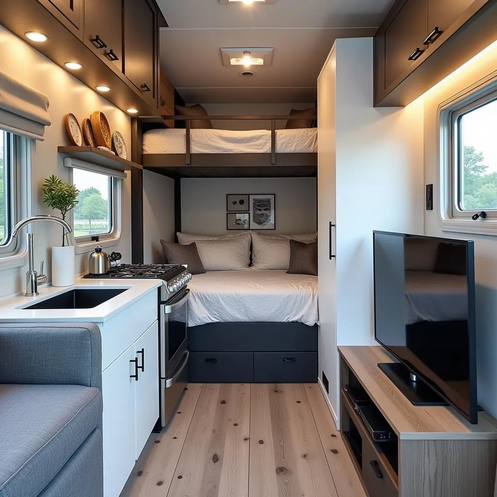 Modern and spacious race car trailer living quarters.