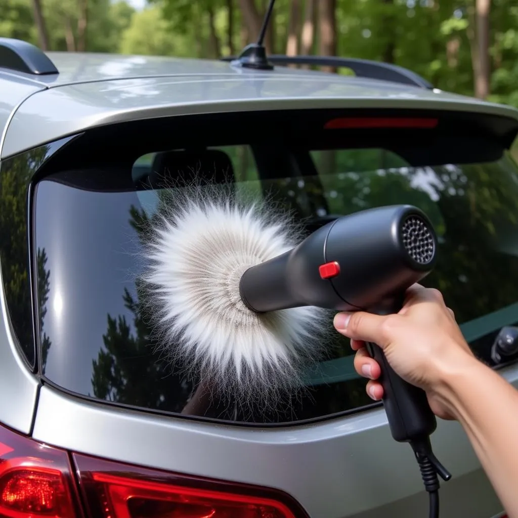 Removing a car sticker with a hair dryer