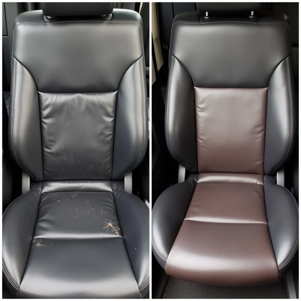 Before and after leather car seat repair