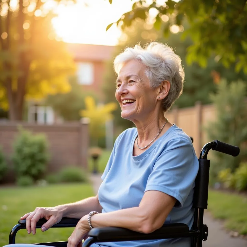 Smiling senior woman in a wheelchair