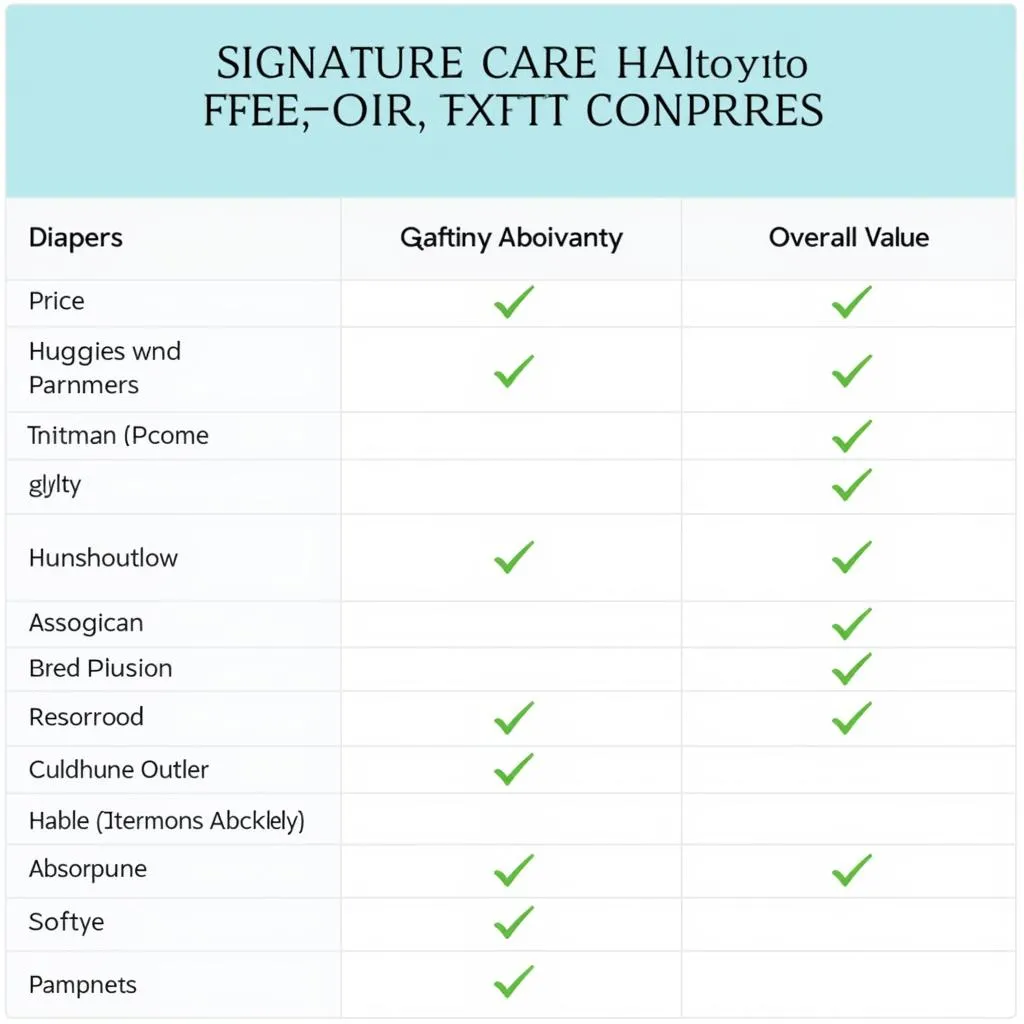 Signature Care Diaper Comparison Chart