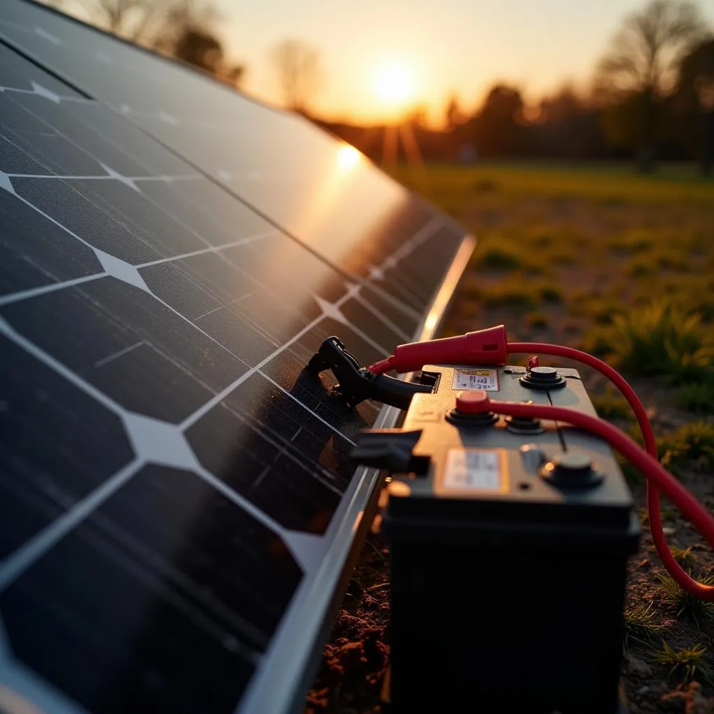 Solar panel charging a car battery