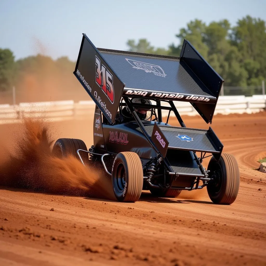 Sprint car speeding on dirt track