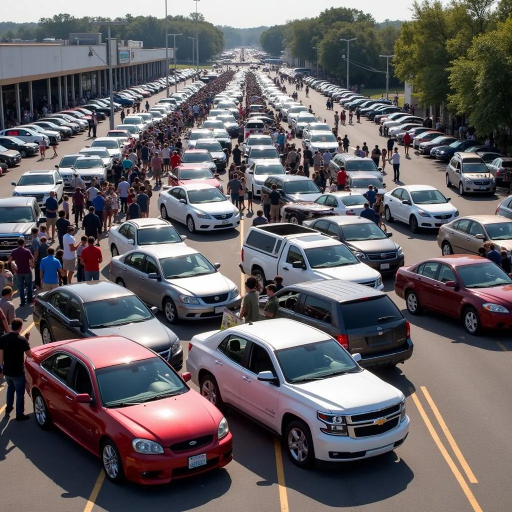 Busy Tallahassee public car auction with a variety of vehicles