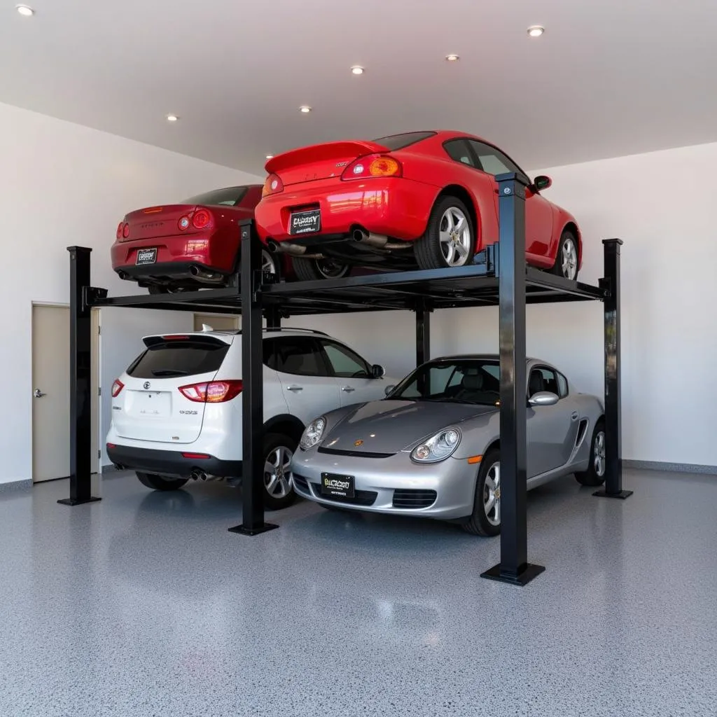 Three Car Stacker Lift in a Garage