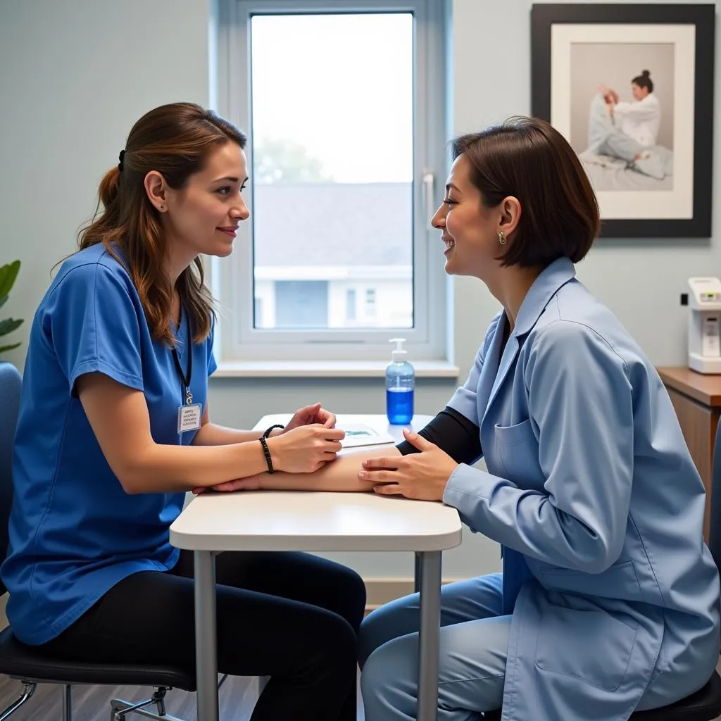 Medical professional drawing blood from a patient in an urgent care setting