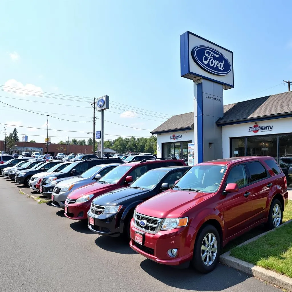 A wide selection of used cars on a dealership lot