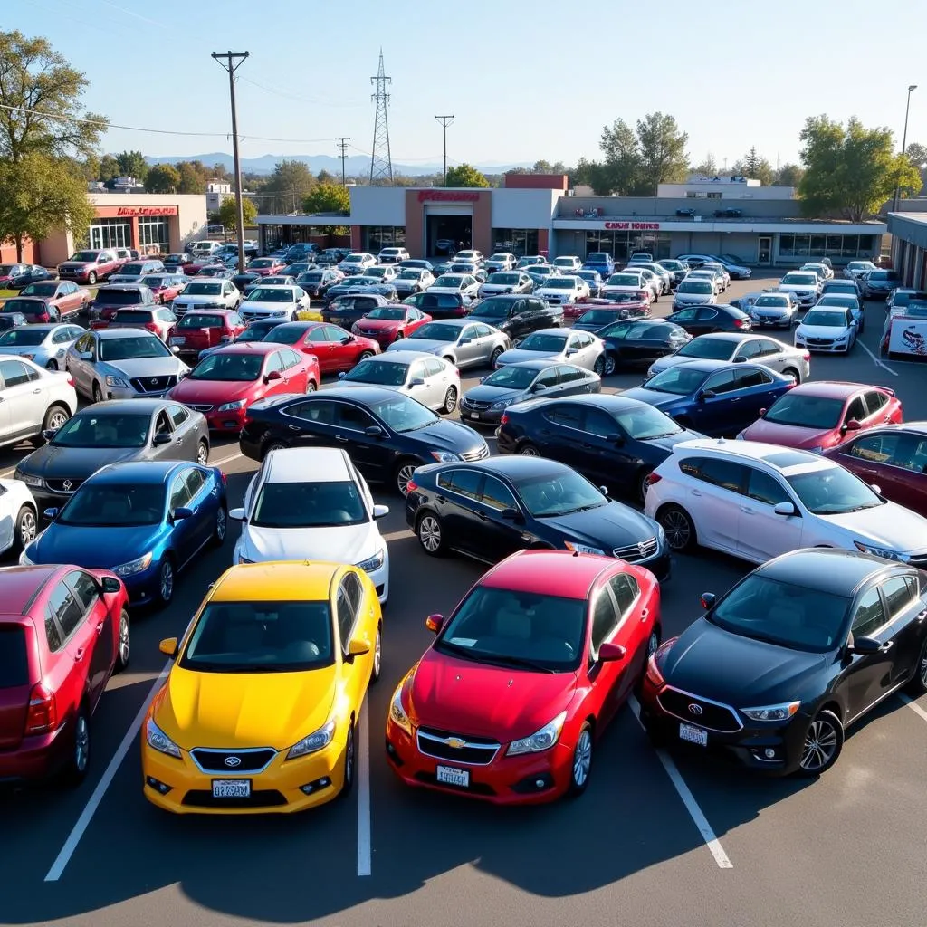 Used cars for sale at a Fresno car lot.