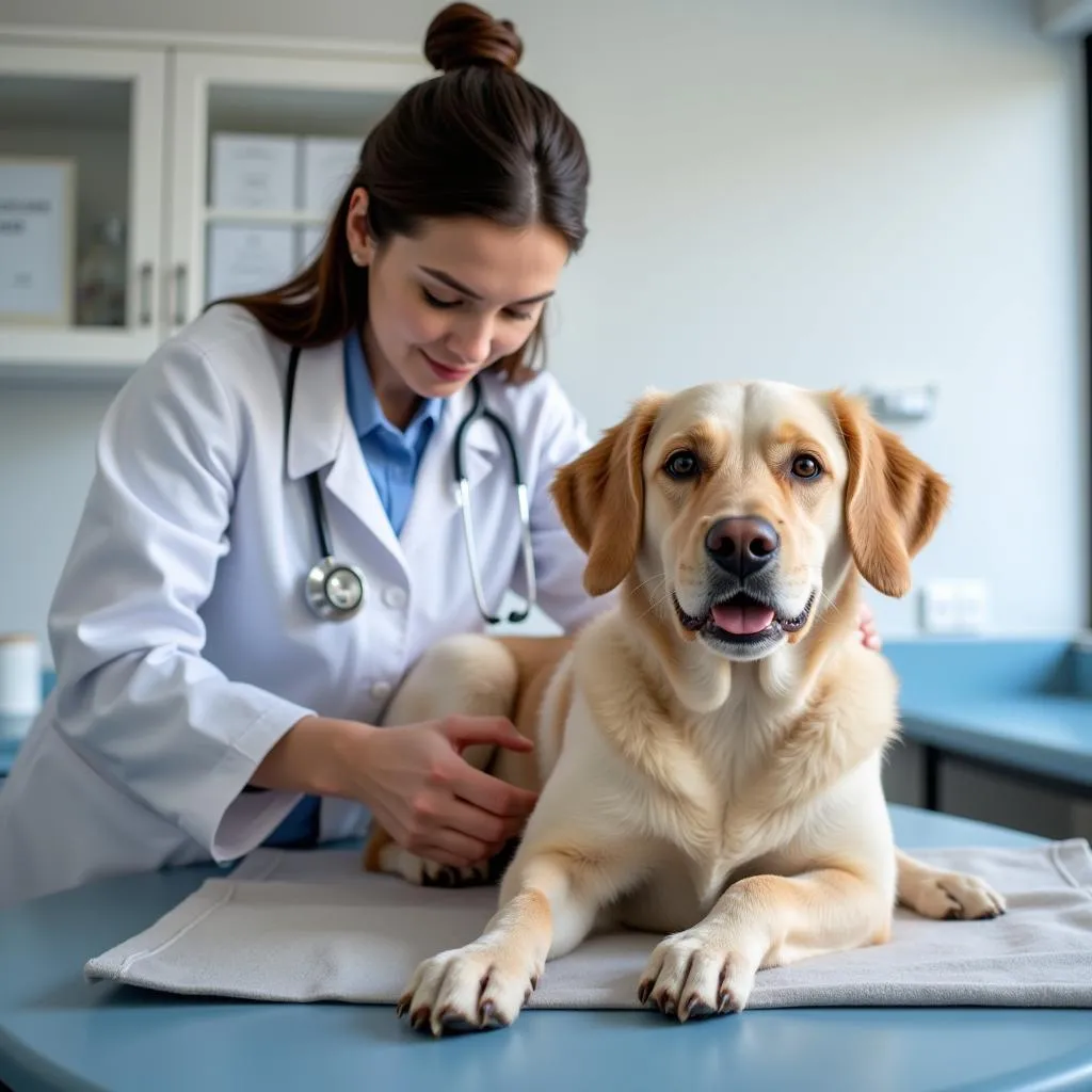 Veterinarian performing checkup on a dog