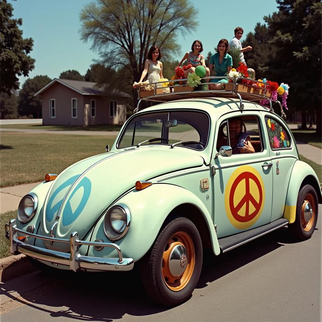 Volkswagen Beetle with Peace Symbol Painted on the Side