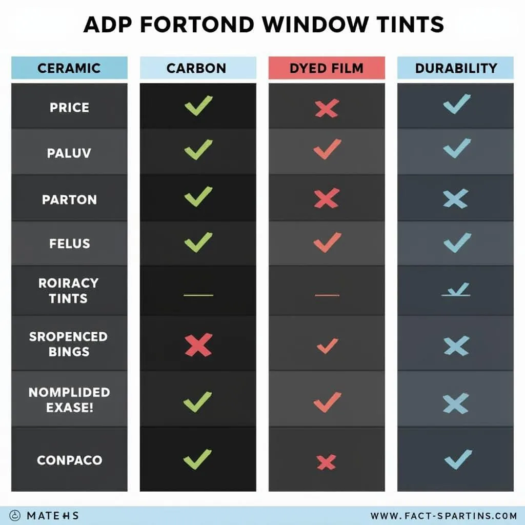 Window Tint Comparison Chart