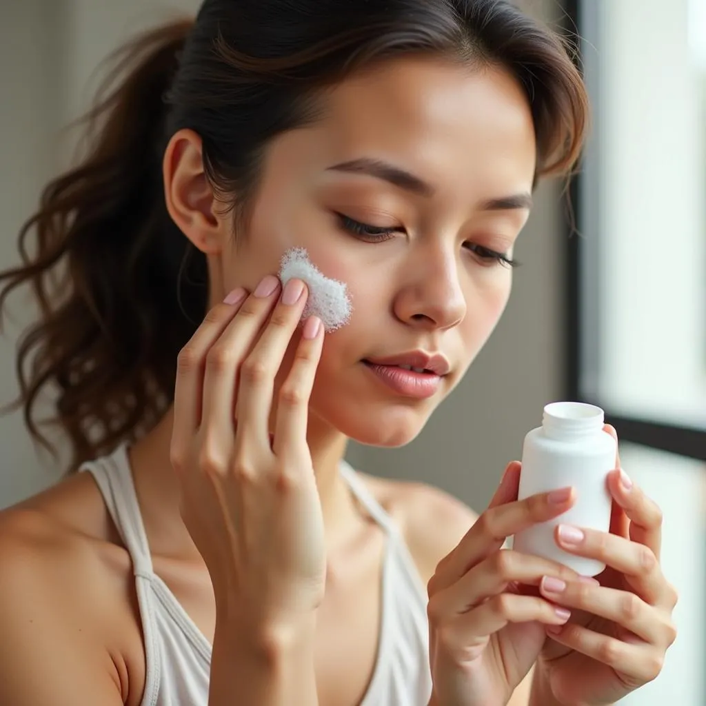 Woman Reading Skincare Product Label