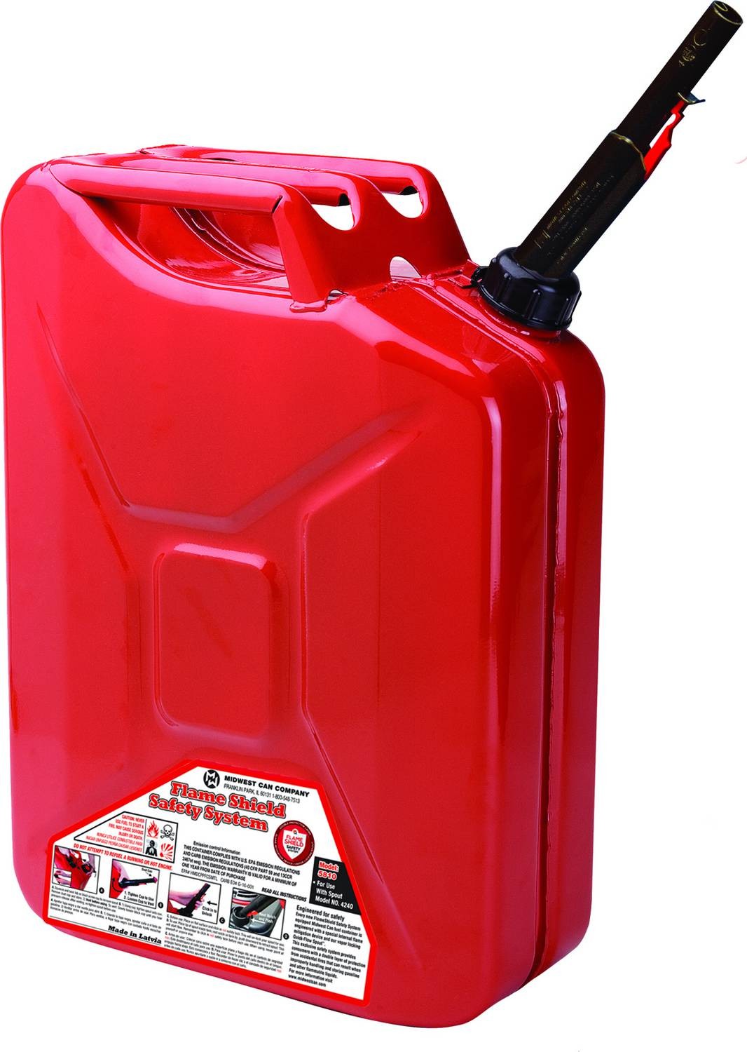 A red gas can sitting on a garage floor, next to various tools, emphasizing emergency fuel storage solutions at O'Reilly Auto Parts Holly Springs.