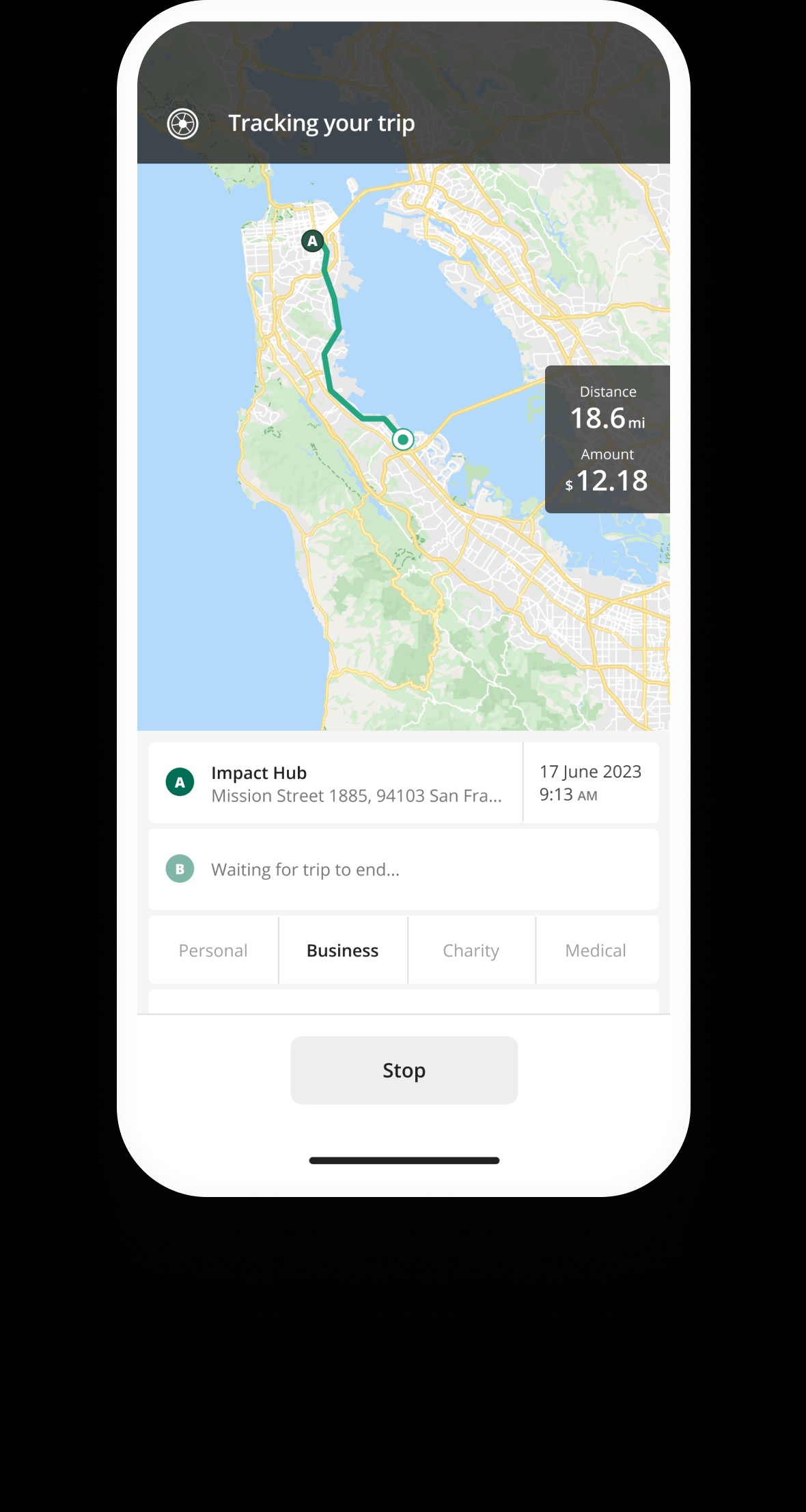 Mileage Tracking App Interface