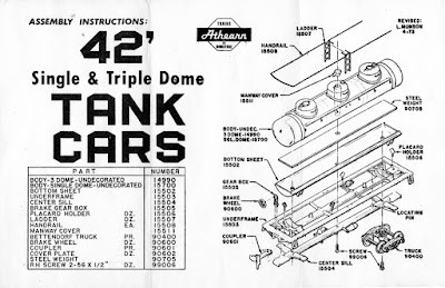 Athearn Single Dome Tank Car Parts Diagram - Exploded view of parts for model railroad tank car construction.