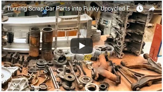 Video showcasing repurposed car parts transformed into unique furniture.